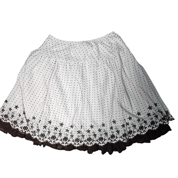 Joe Benbasset Dresses & Skirts - Joe Benbasset White Brown Floral Embroidered Lined Babydoll Skirt SM